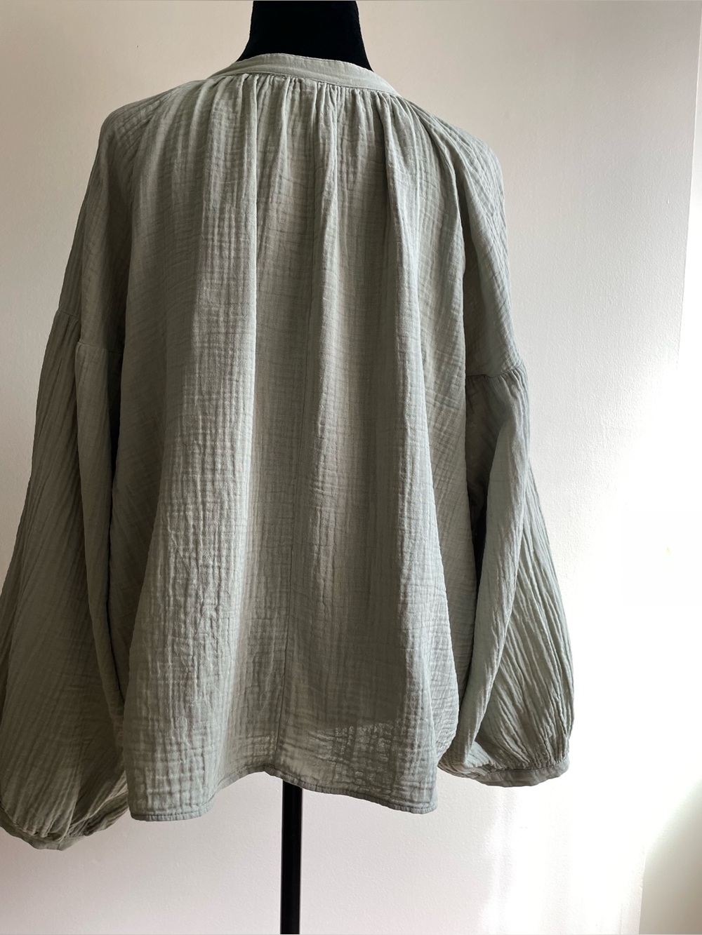 H&M Sage Green 100% Cotton Gauze Oversized Peasant Blouse XL Boho - Picture 2 of 11